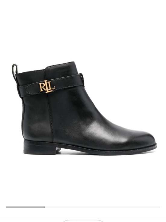 Ralph Lauren Shoes - Ralph Lauren Black Leather Ankle Booties with Gold RL Accent